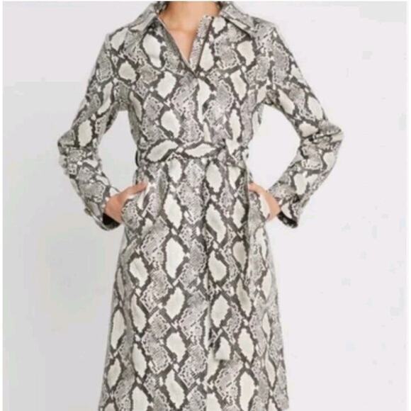 Choosy Cream & Black Vegan Snakeskin Zip Trench coat Raincoat Size XS NWT Belted - Picture 3 of 8
